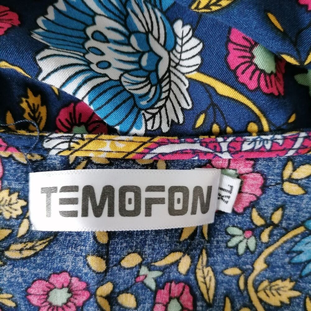 Temofon Women's Blue Floral Boho Summer Surplice Neck Wrap Dress Size X-Large - Picture 5 of 7